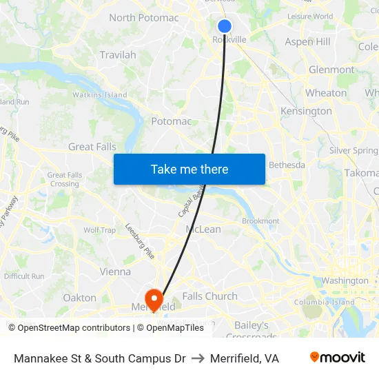 Mannakee St & South Campus Dr to Merrifield, VA map
