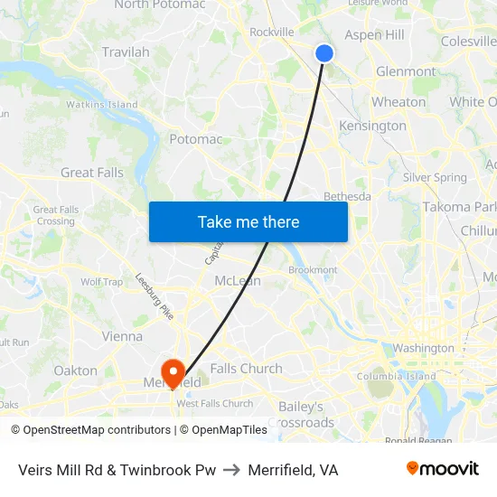 Veirs Mill Rd & Twinbrook Pw to Merrifield, VA map
