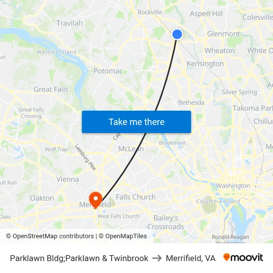 Parklawn Bldg;Parklawn & Twinbrook to Merrifield, VA map