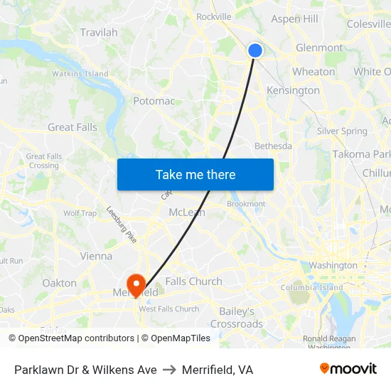 Parklawn Dr & Wilkens Ave to Merrifield, VA map