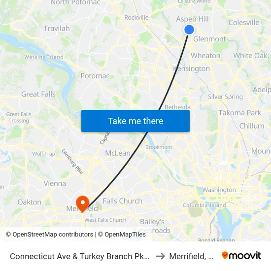 Connecticut Ave & Turkey Branch Pkwy to Merrifield, VA map