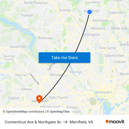 Connecticut Ave & Northgate Sc to Merrifield, VA map