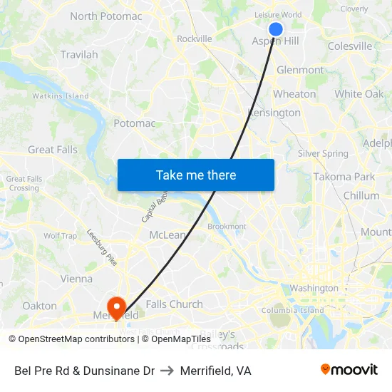 Bel Pre Rd & Dunsinane Dr to Merrifield, VA map