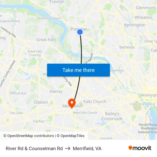 River Rd & Counselman Rd to Merrifield, VA map