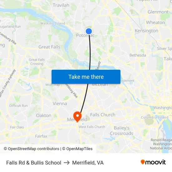 Falls Rd & Bullis School to Merrifield, VA map