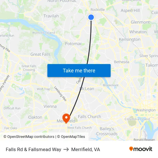 Falls Rd & Fallsmead Way to Merrifield, VA map