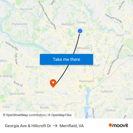 Georgia Ave & Hillcroft Dr to Merrifield, VA map