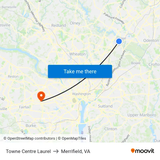 Towne Centre Laurel to Merrifield, VA map