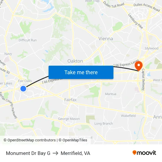 Monument Dr Bay G to Merrifield, VA map