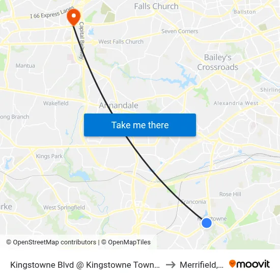 Kingstowne Blvd @ Kingstowne Town Centre to Merrifield, VA map