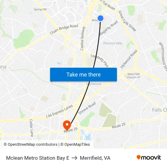 Mclean Metro Station Bay E to Merrifield, VA map