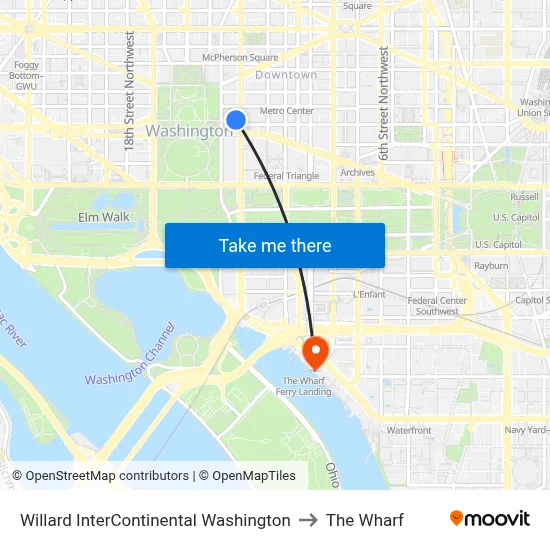 Willard InterContinental Washington to The Wharf map