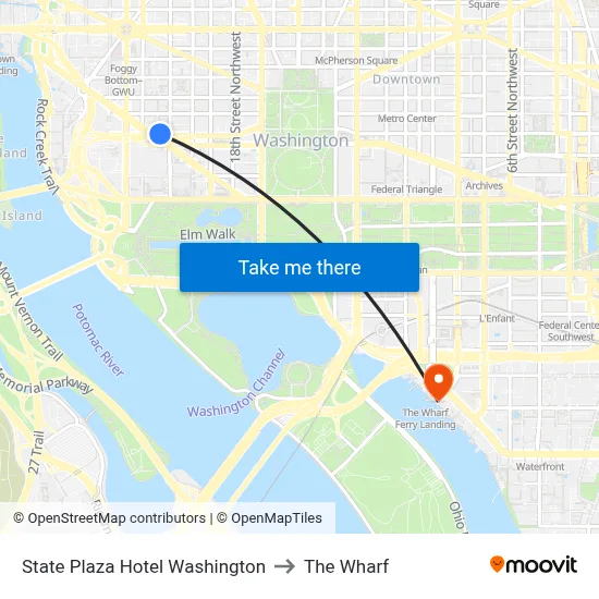 State Plaza Hotel Washington to The Wharf map