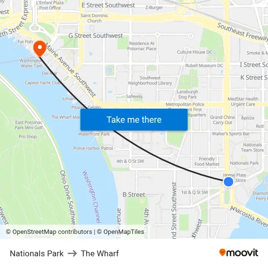 Nationals Park to The Wharf map