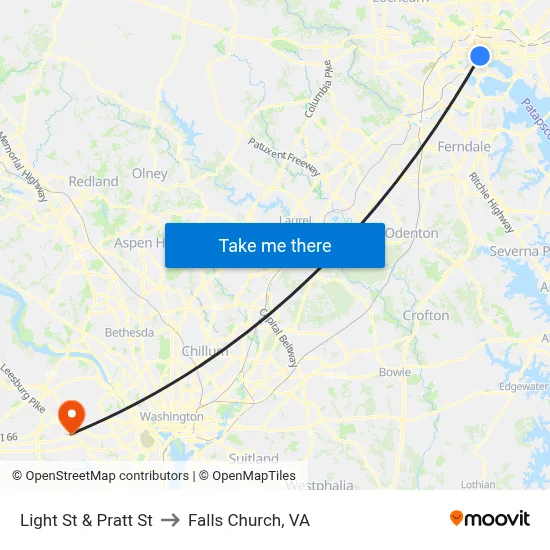 Light St & Pratt St to Falls Church, VA map
