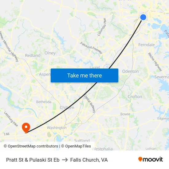 Pratt St & Pulaski St Eb to Falls Church, VA map