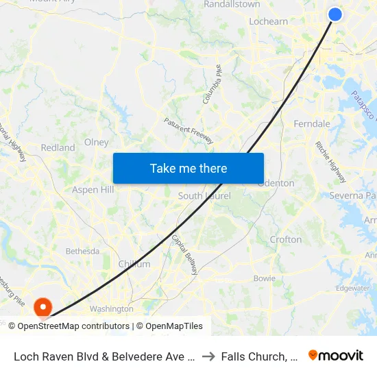 Loch Raven Blvd & Belvedere Ave Sb to Falls Church, VA map
