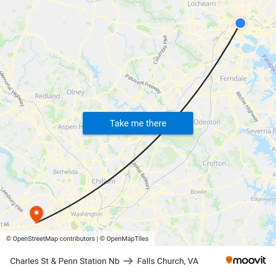 Charles St & Penn Station Nb to Falls Church, VA map