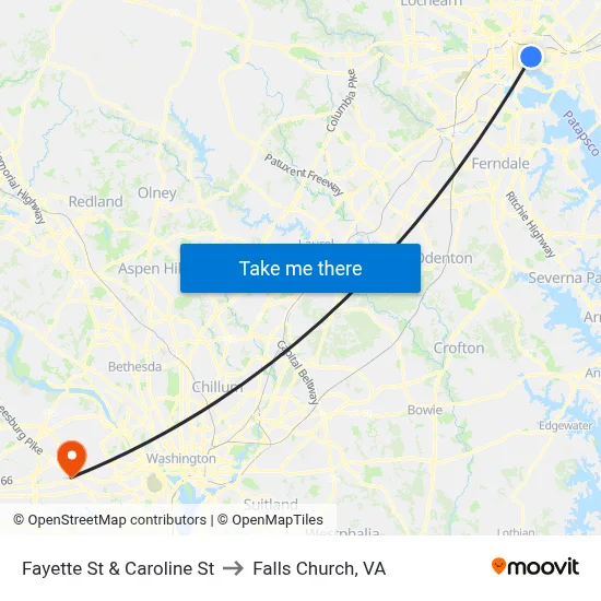Fayette St & Caroline St to Falls Church, VA map