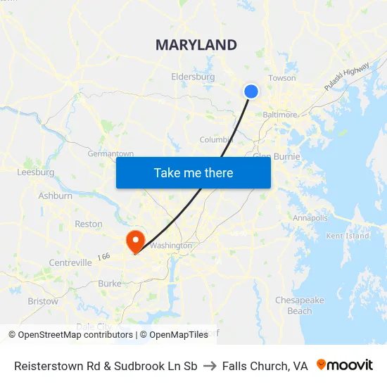 Reisterstown Rd & Sudbrook Ln Sb to Falls Church, VA map