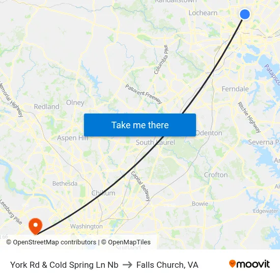 York Rd & Cold Spring Ln Nb to Falls Church, VA map