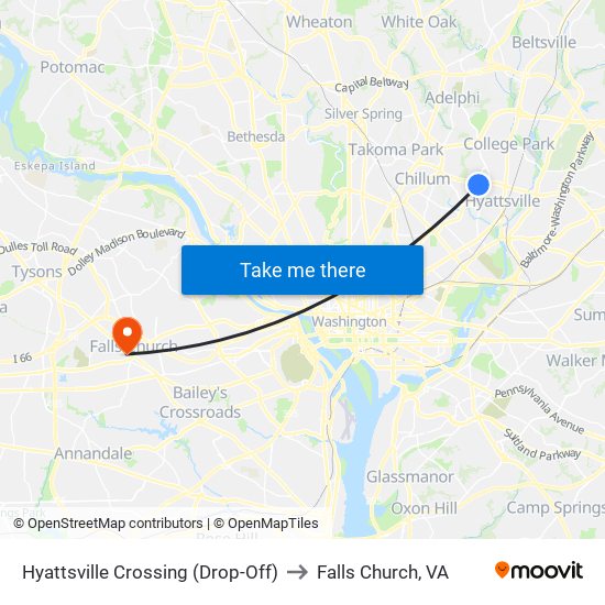 Hyattsville Crossing (Drop-Off) to Falls Church, VA map