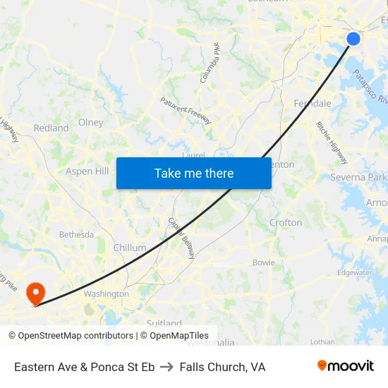 Eastern Ave & Ponca St Eb to Falls Church, VA map