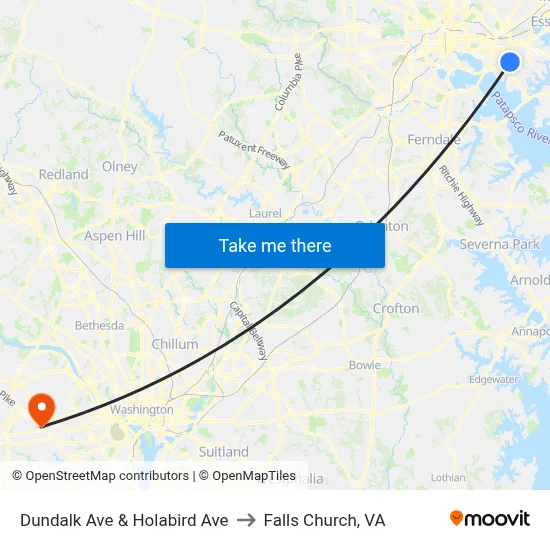 Dundalk Ave & Holabird Ave to Falls Church, VA map