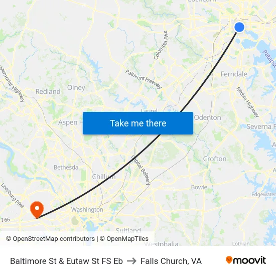 Baltimore St & Eutaw St FS Eb to Falls Church, VA map