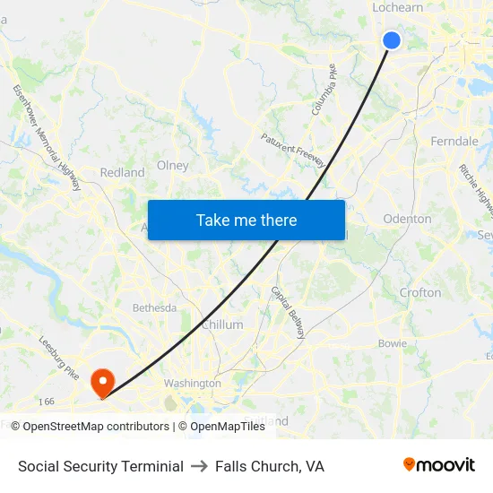 Social Security Terminial to Falls Church, VA map