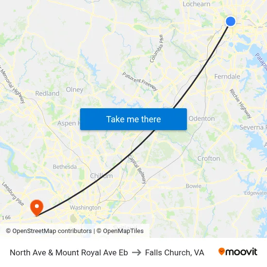 North Ave & Mount Royal Ave Eb to Falls Church, VA map
