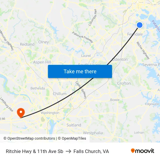 Ritchie Hwy & 11th Ave Sb to Falls Church, VA map
