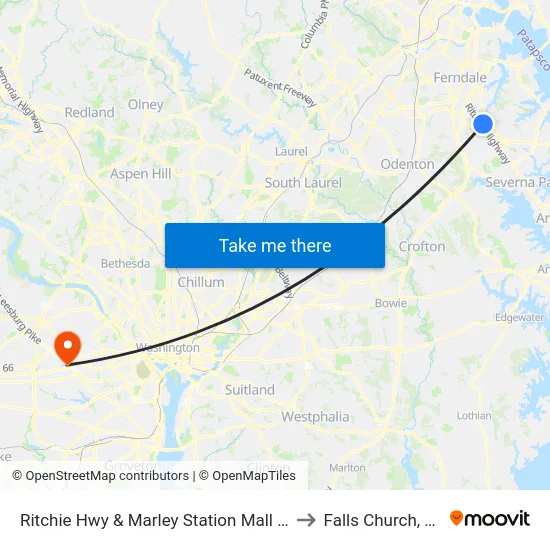 Ritchie Hwy & Marley Station Mall Sb to Falls Church, VA map