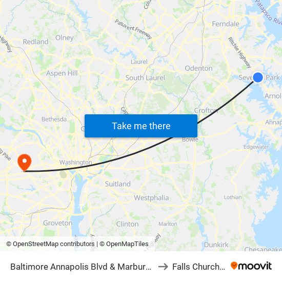 Baltimore Annapolis Blvd & Marbury Rd Sb to Falls Church, VA map