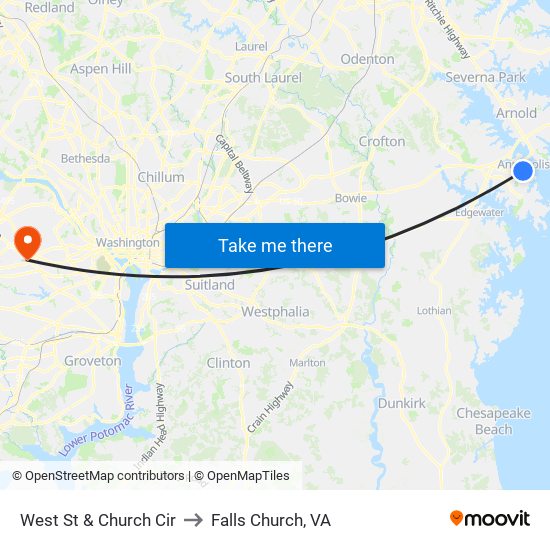 West St & Church Cir to Falls Church, VA map