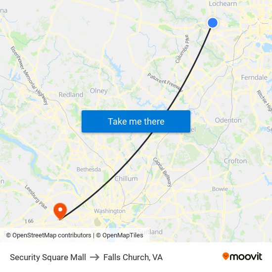 Security Square Mall to Falls Church, VA map