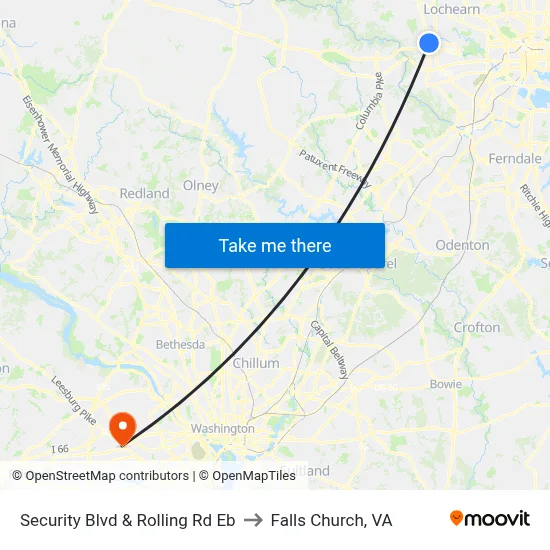 Security Blvd & Rolling Rd Eb to Falls Church, VA map
