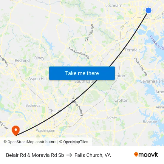 Belair Rd & Moravia Rd Sb to Falls Church, VA map