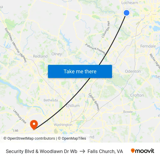 Security Blvd & Woodlawn Dr Wb to Falls Church, VA map