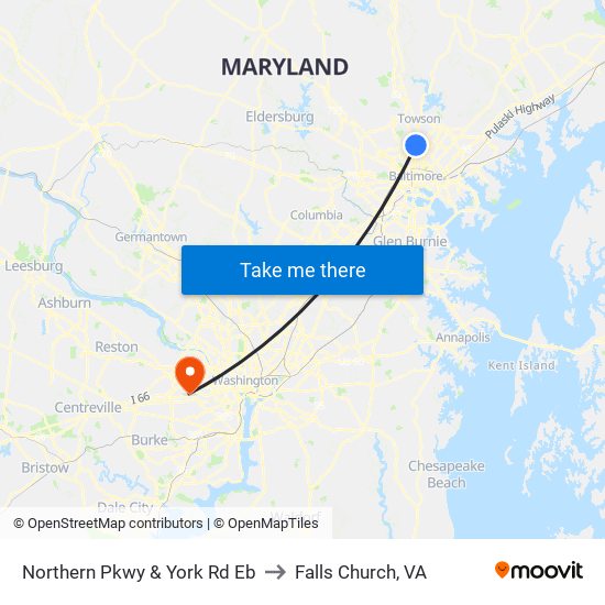 Northern Pkwy & York Rd Eb to Falls Church, VA map