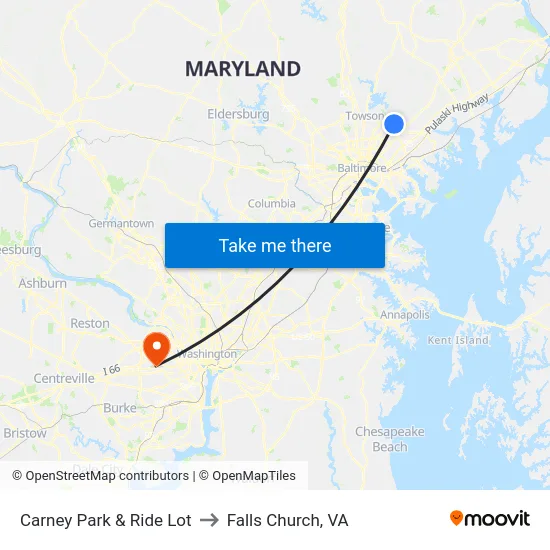 Carney Park & Ride Lot to Falls Church, VA map