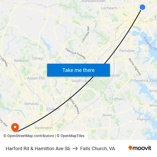 Harford Rd & Hamilton Ave Sb to Falls Church, VA map
