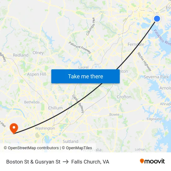 Boston St & Gusryan St to Falls Church, VA map