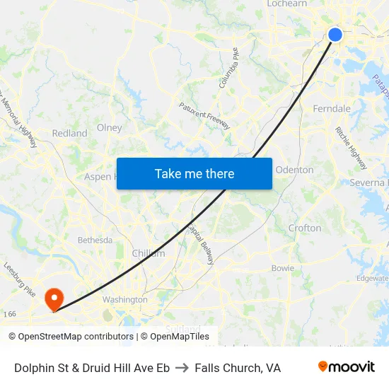 Dolphin St & Druid Hill Ave Eb to Falls Church, VA map