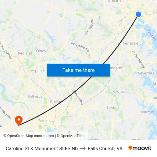 Caroline St & Monument St FS Nb to Falls Church, VA map