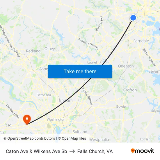 Caton Ave & Wilkens Ave Sb to Falls Church, VA map