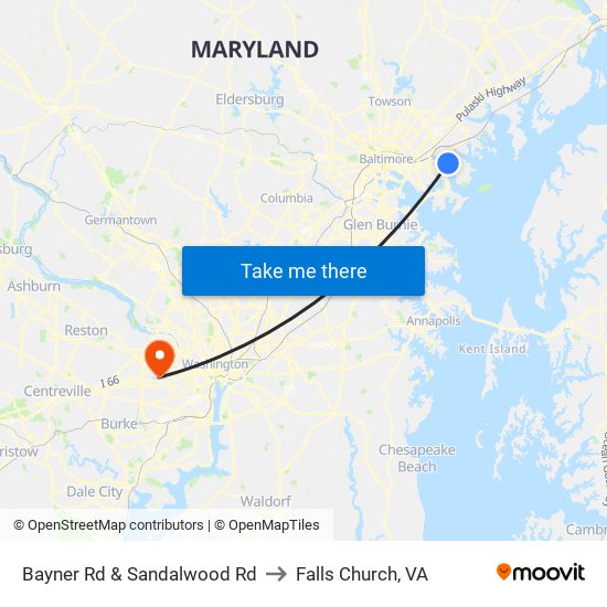 Bayner Rd & Sandalwood Rd to Falls Church, VA map