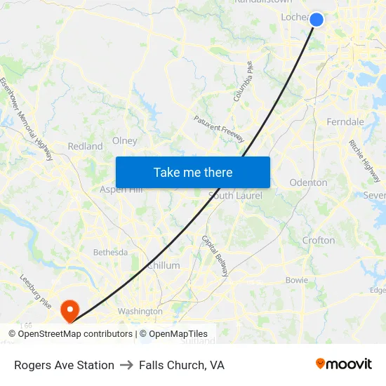 Rogers Ave Station to Falls Church, VA map
