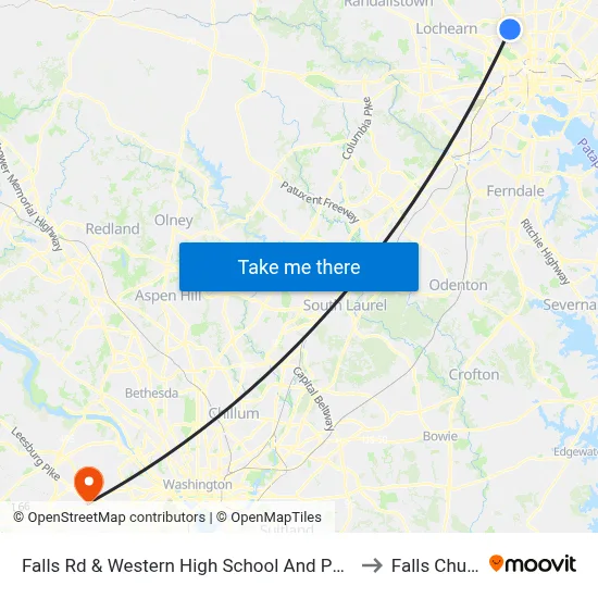 Falls Rd & Western High School And Polytechnic Institute Sb to Falls Church, VA map
