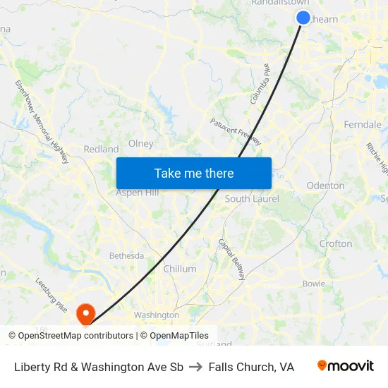 Liberty Rd & Washington Ave Sb to Falls Church, VA map